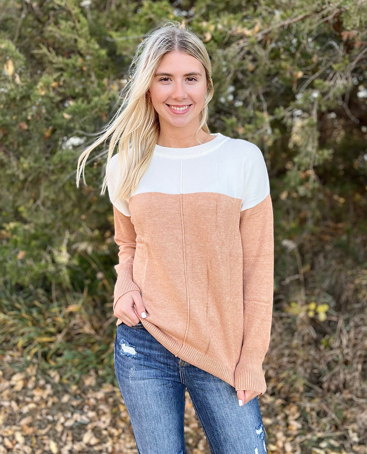 Color Block Ribbed Trim Sweater