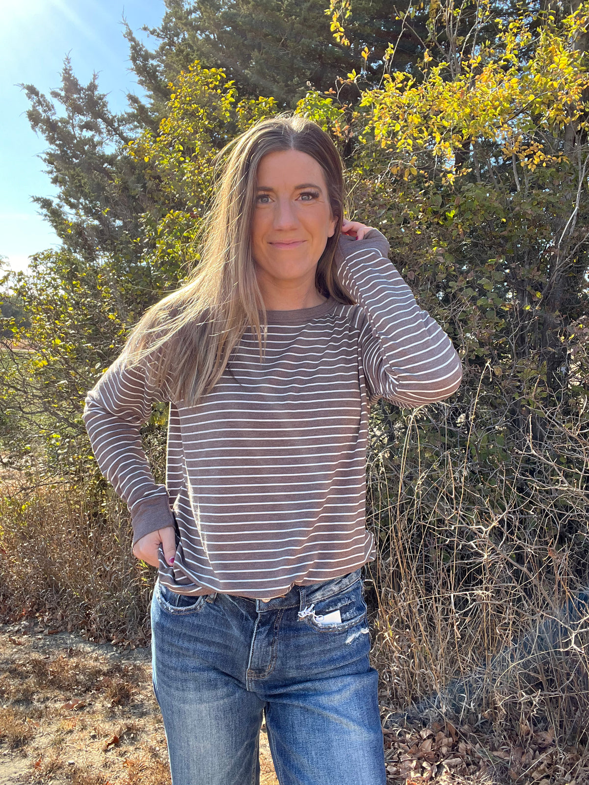 Raglan Sleeve Striped Terry Top