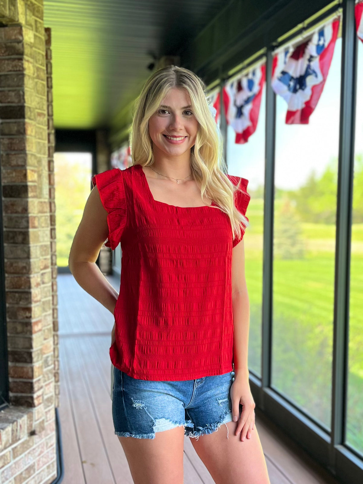 Square Collar Ruffled Blouse