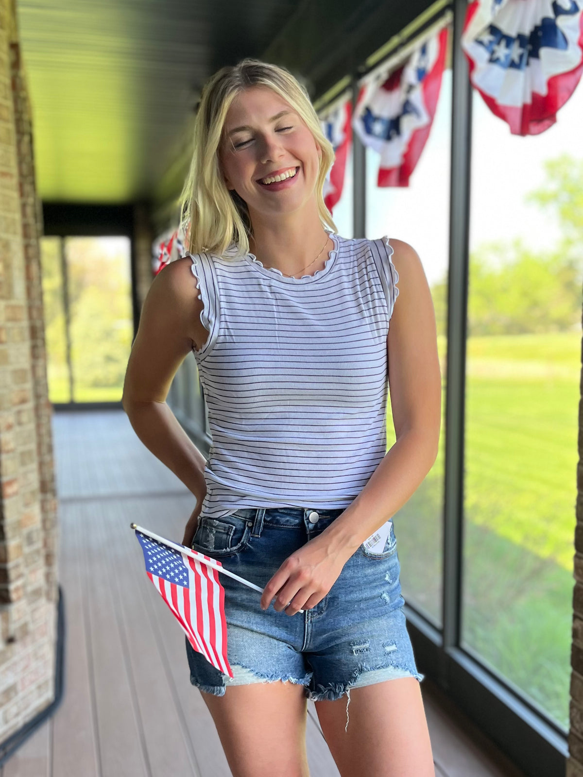 Ribbed Ruffle Trim Top