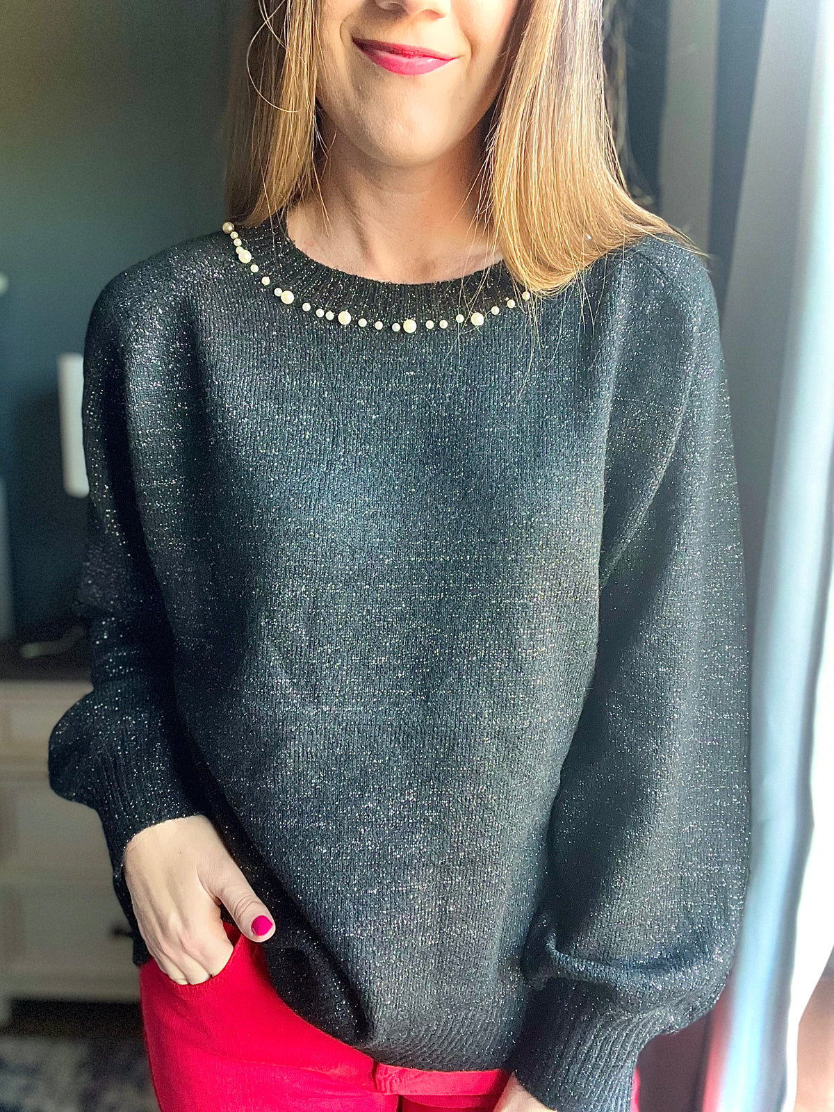 Pearl Trimmed Crewneck